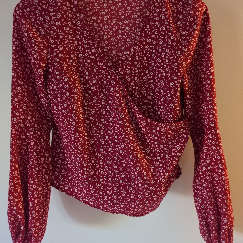 balloon sleeve wrap blouse floral